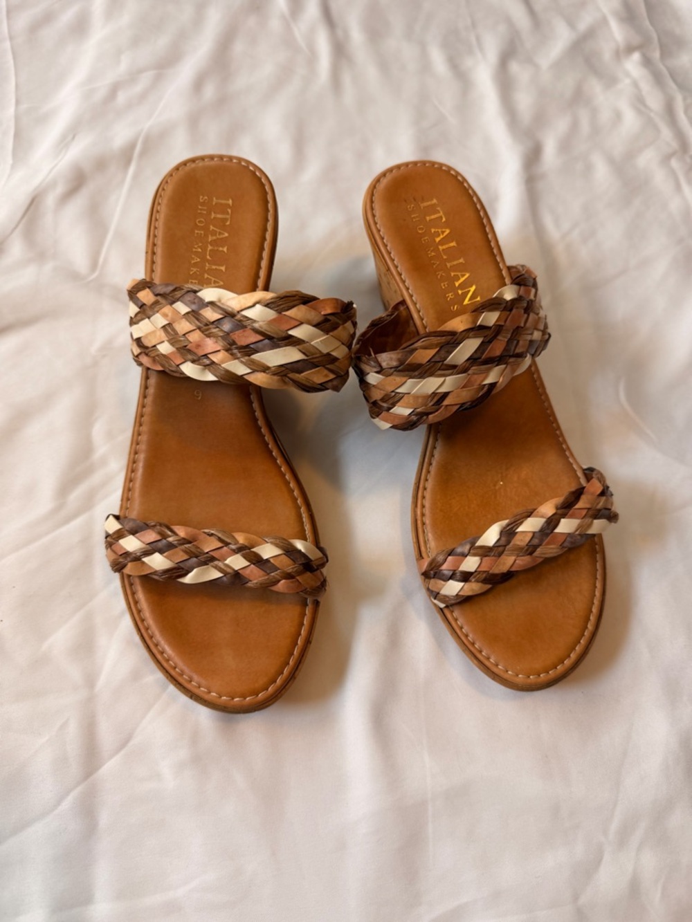 Italian Shoemakers Tan Braided Cork-Style Wedge Sandals